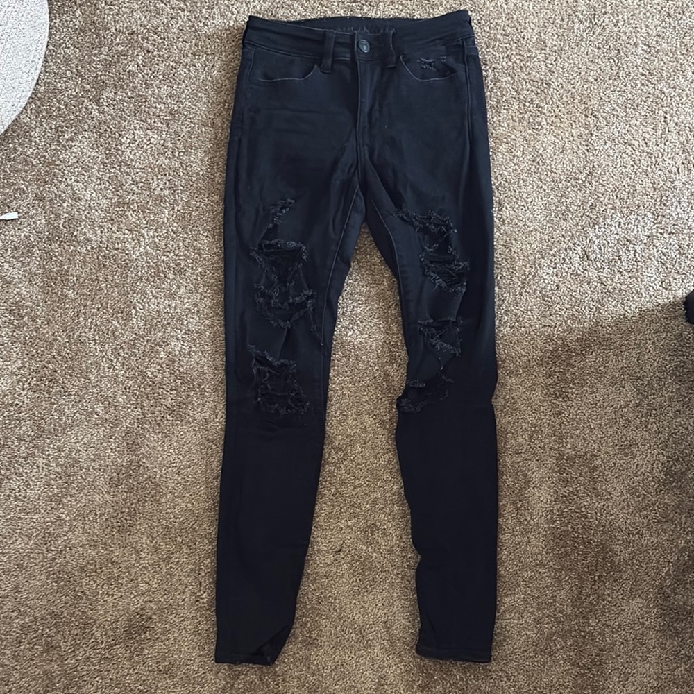 American Eagle Black Ripped Skinny Jeans